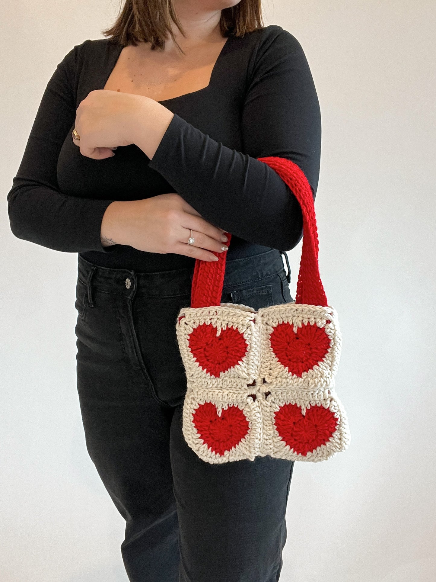 Mini Red Hearts Crochet Bag