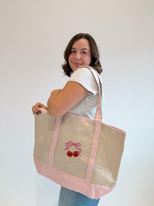 Bow Cherry Pink Tote Bag