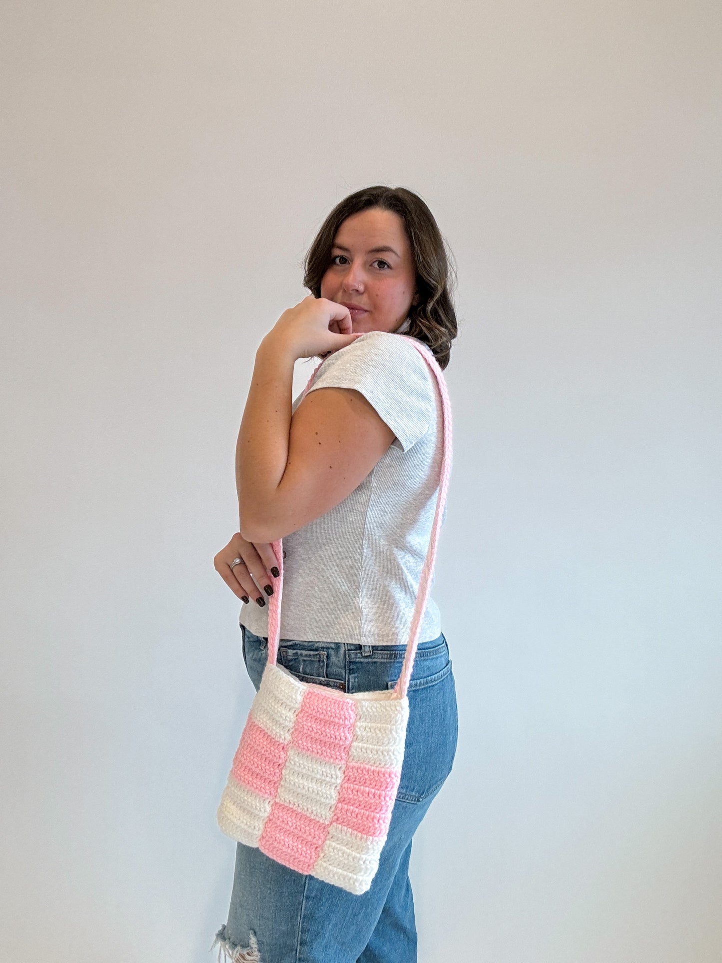 Crochet Pink Checkered Bag