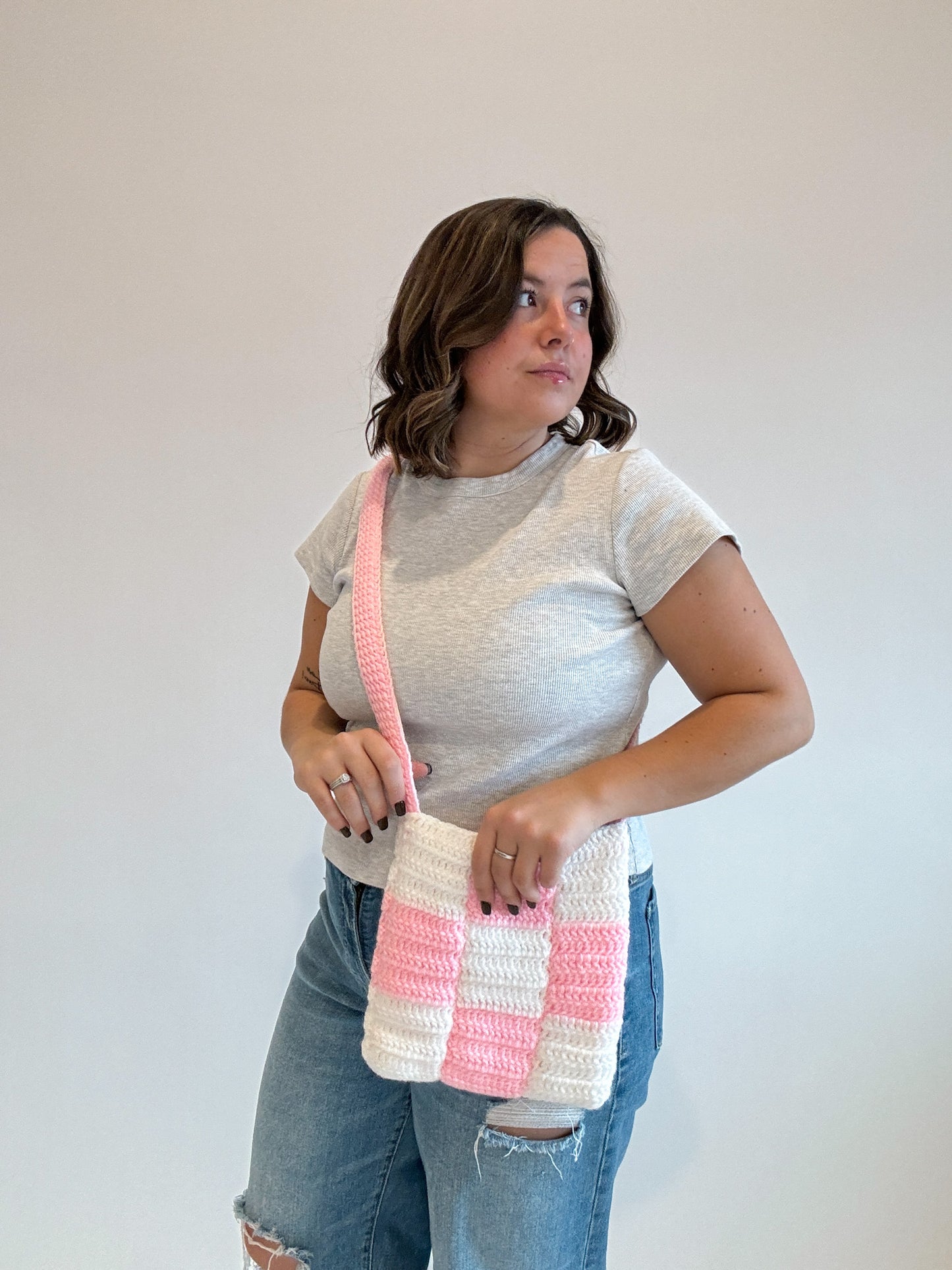 Crochet Pink Checkered Bag