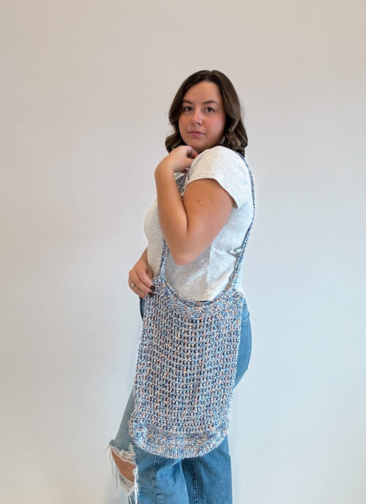 Crochet Blue Speckle Mesh Bag