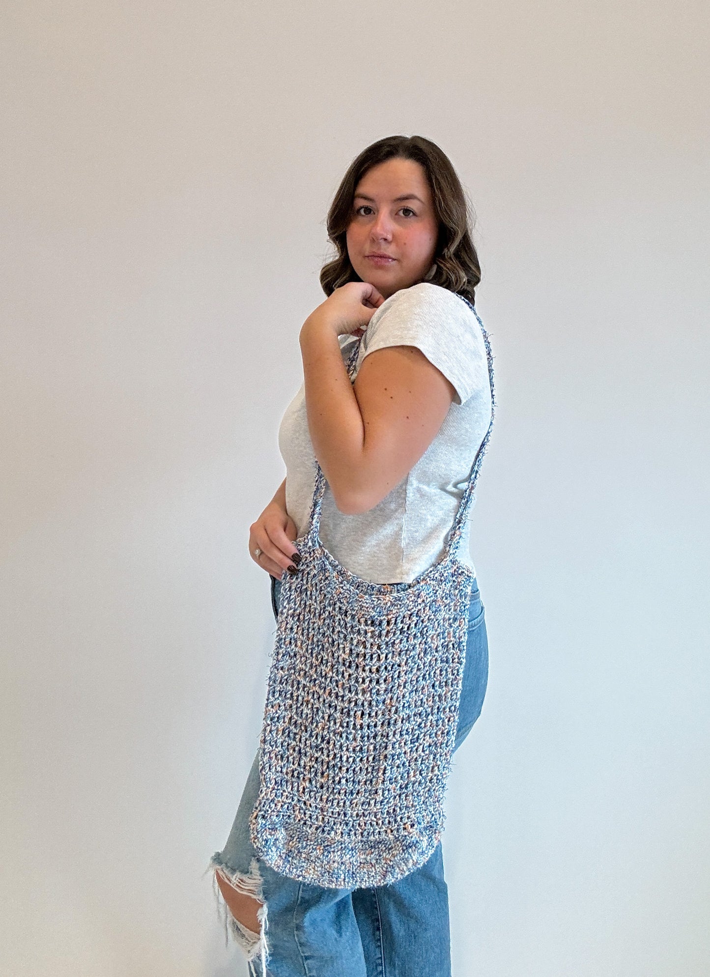 Crochet Blue Speckle Mesh Bag