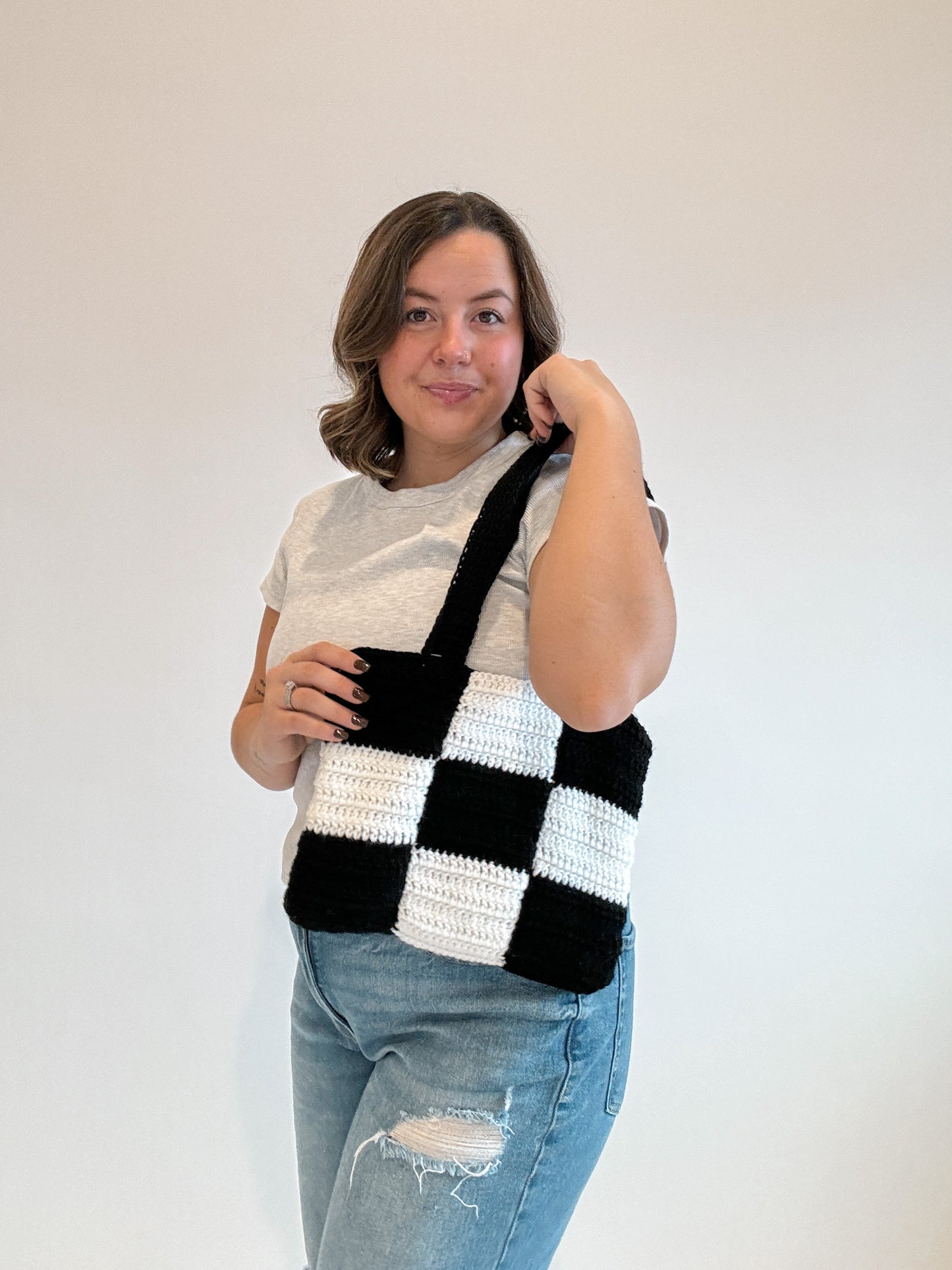 Crochet Big Checkered Bag