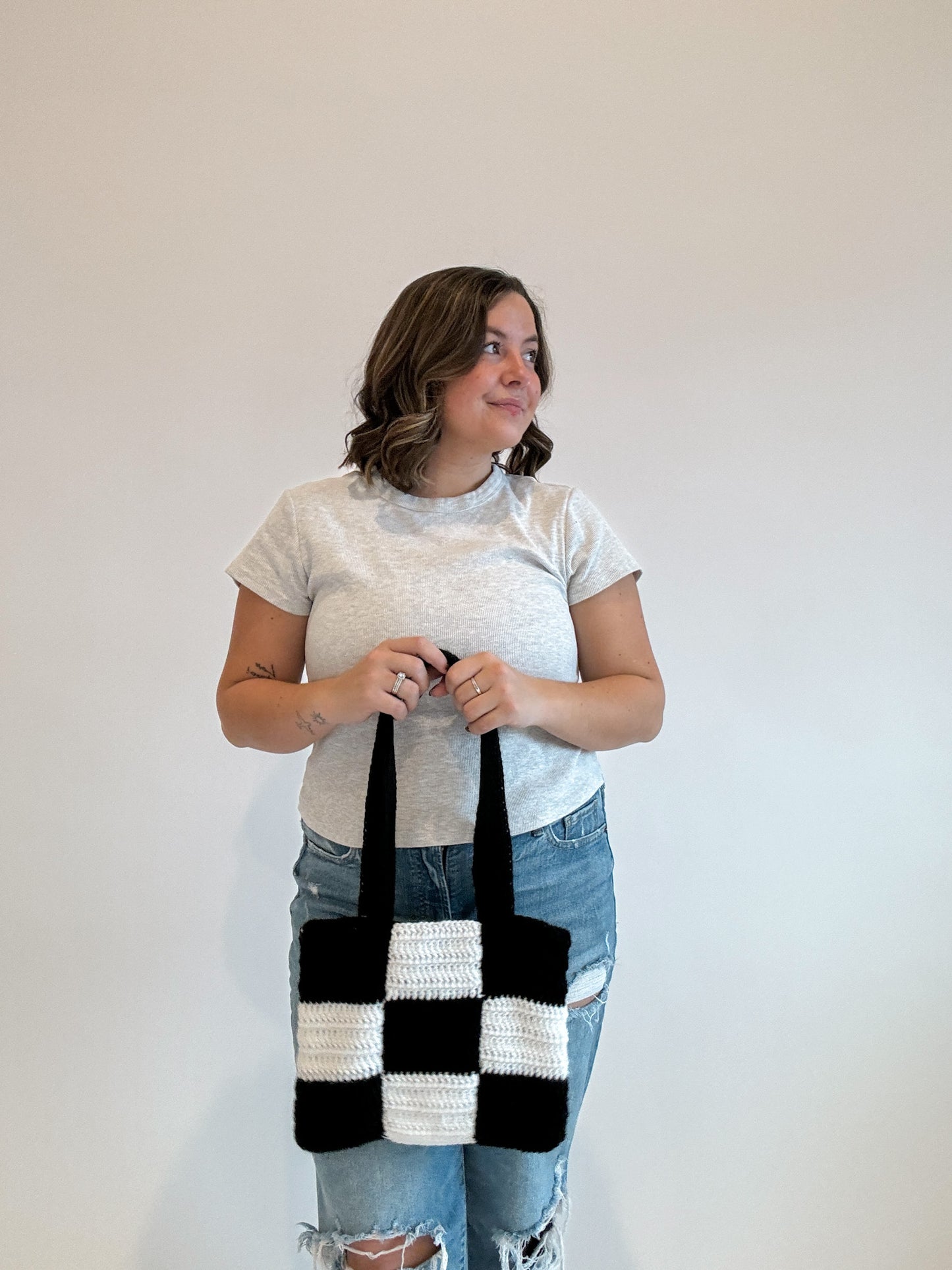 Crochet Big Checkered Bag