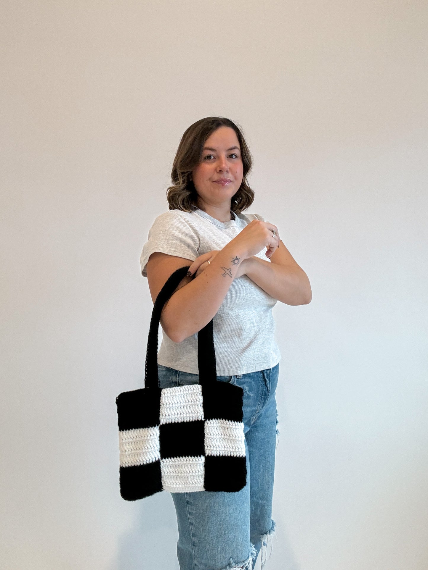 Crochet Big Checkered Bag
