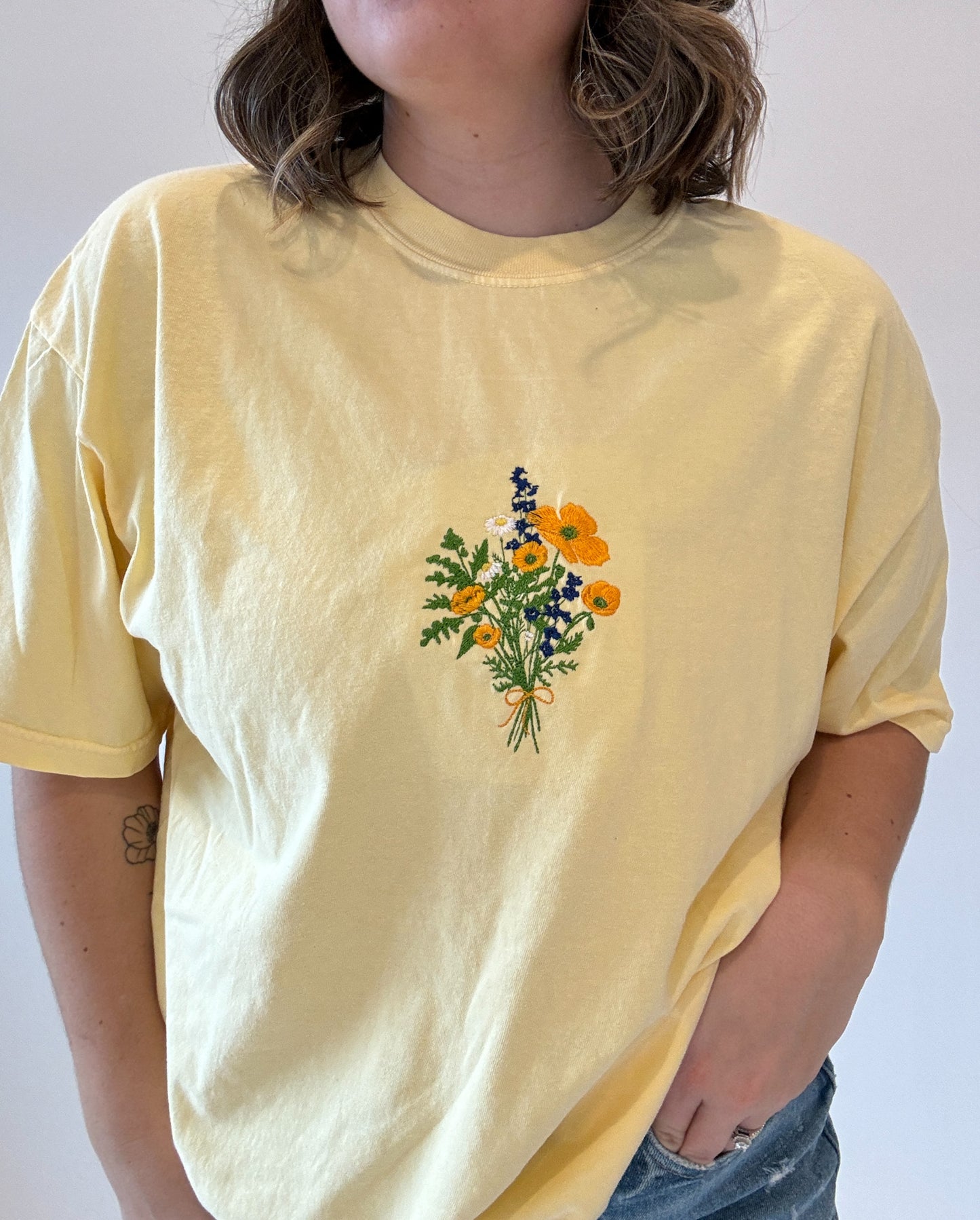 Poppy Flower Embroidered T-shirt