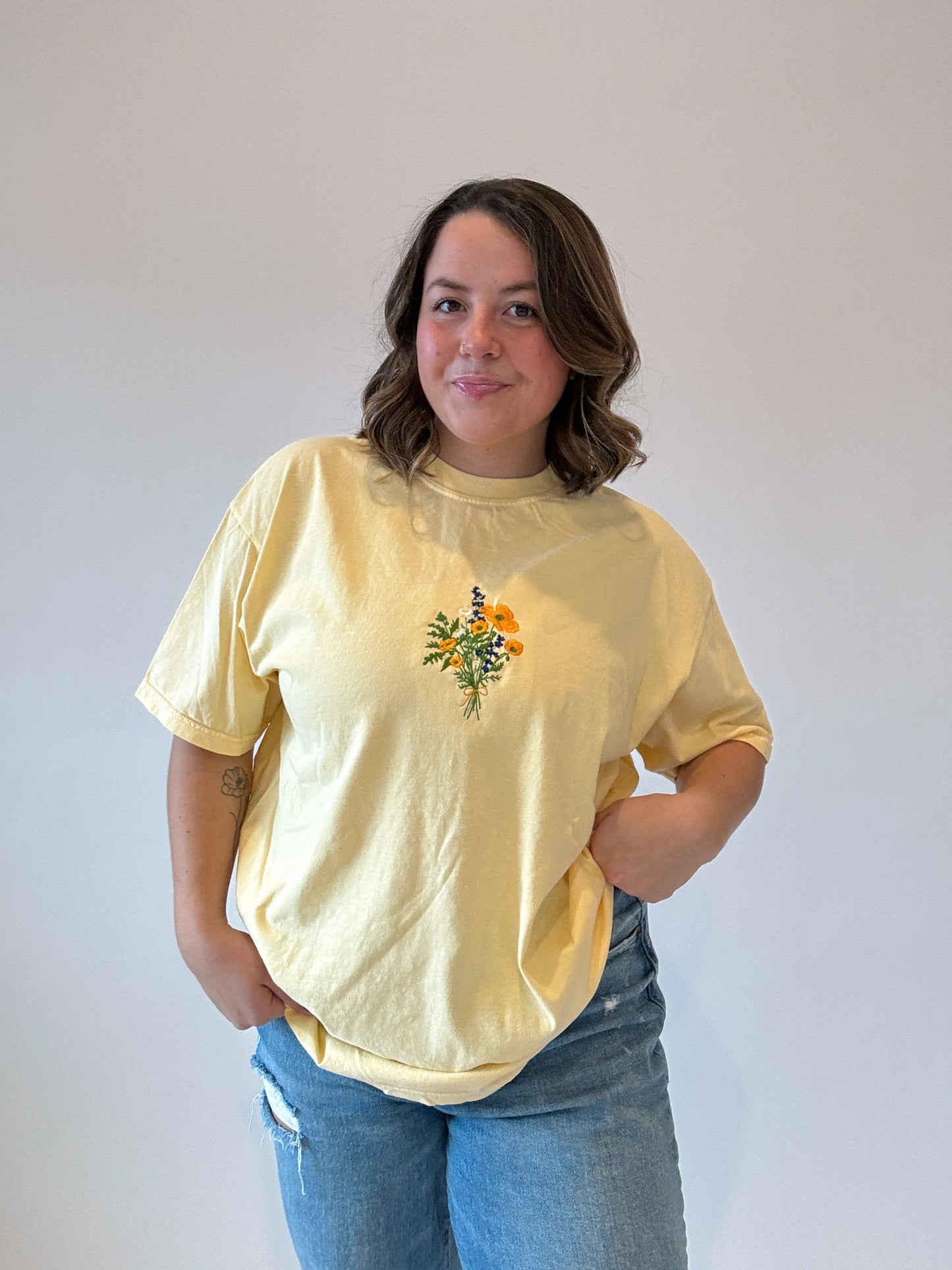 Poppy Flower Embroidered T-shirt