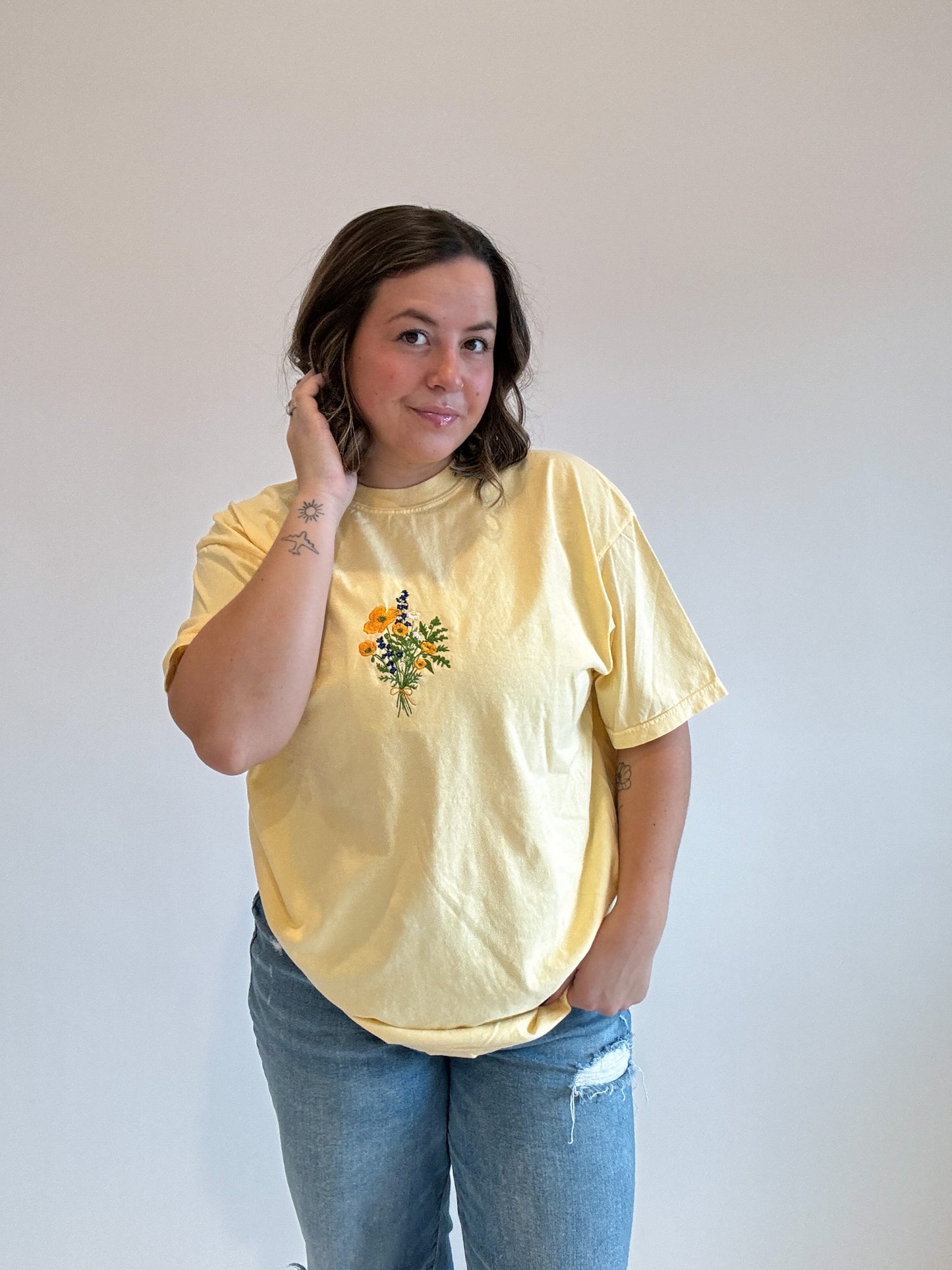 Poppy Flower Embroidered T-shirt