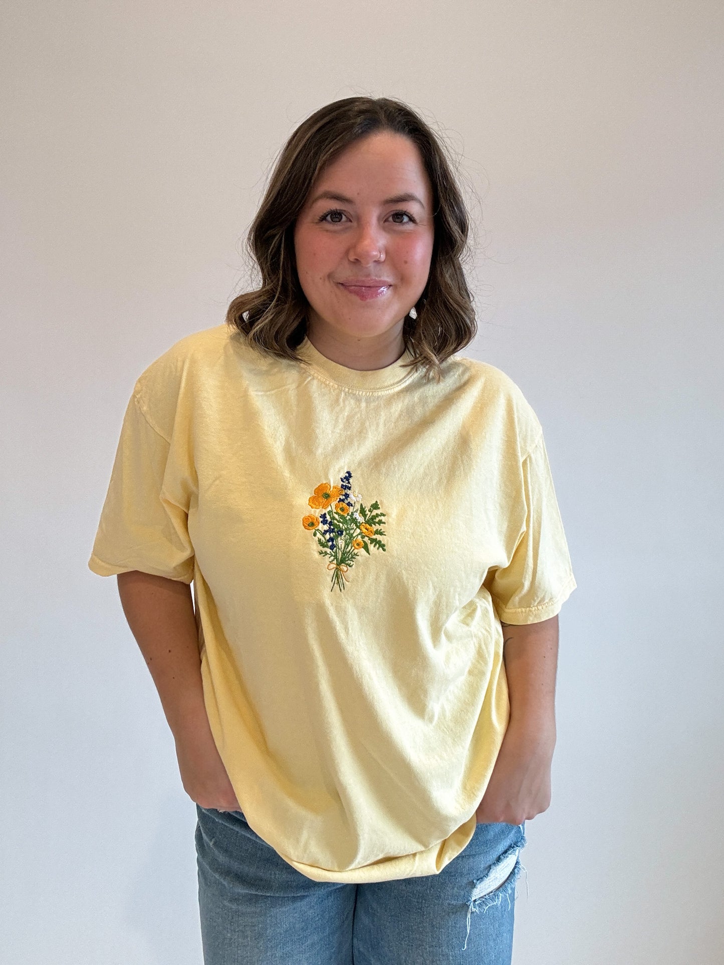 Poppy Flower Embroidered T-shirt