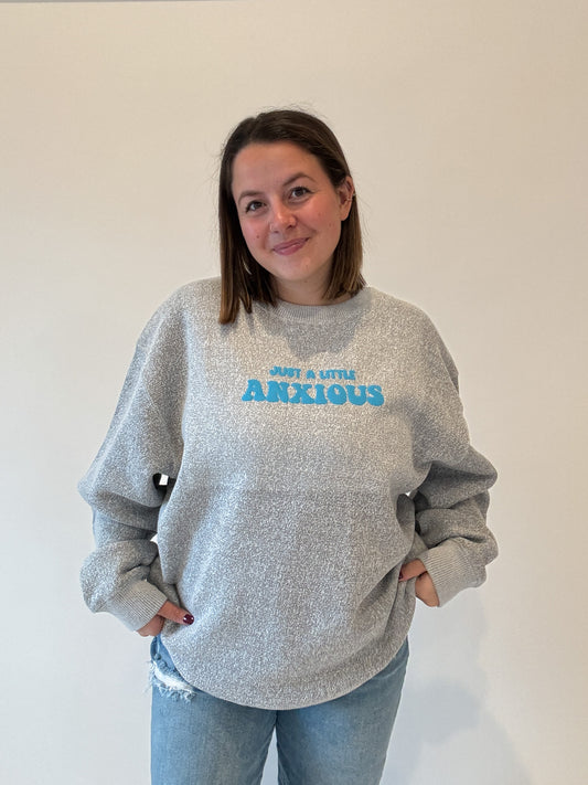 Just A Little Anxious Blue Puff Print Crewneck