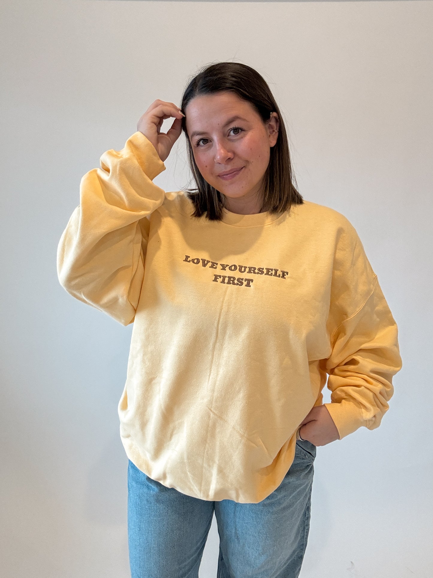 Love Yourself First Embroidered Midweight Crewneck