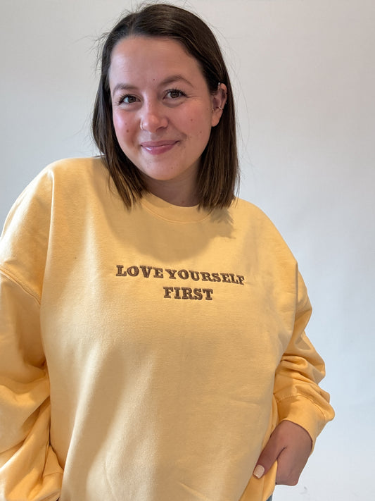 Love Yourself First Embroidered Midweight Crewneck