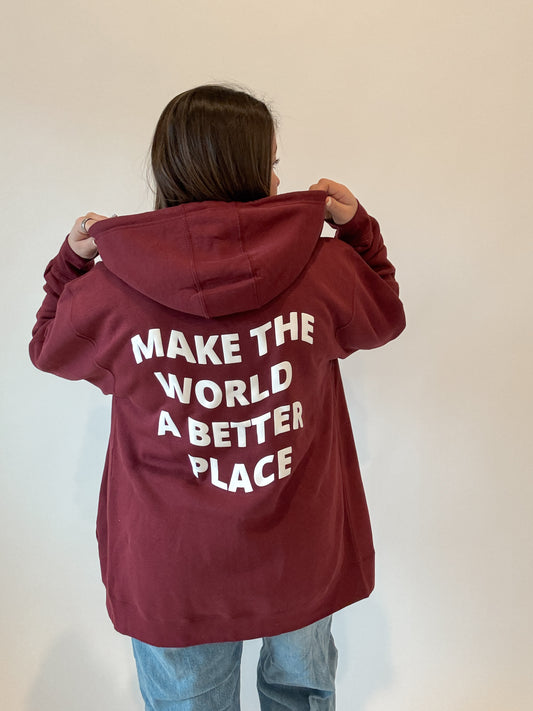 Make The World A Better Place Puff Ink Zip Up Hoodie