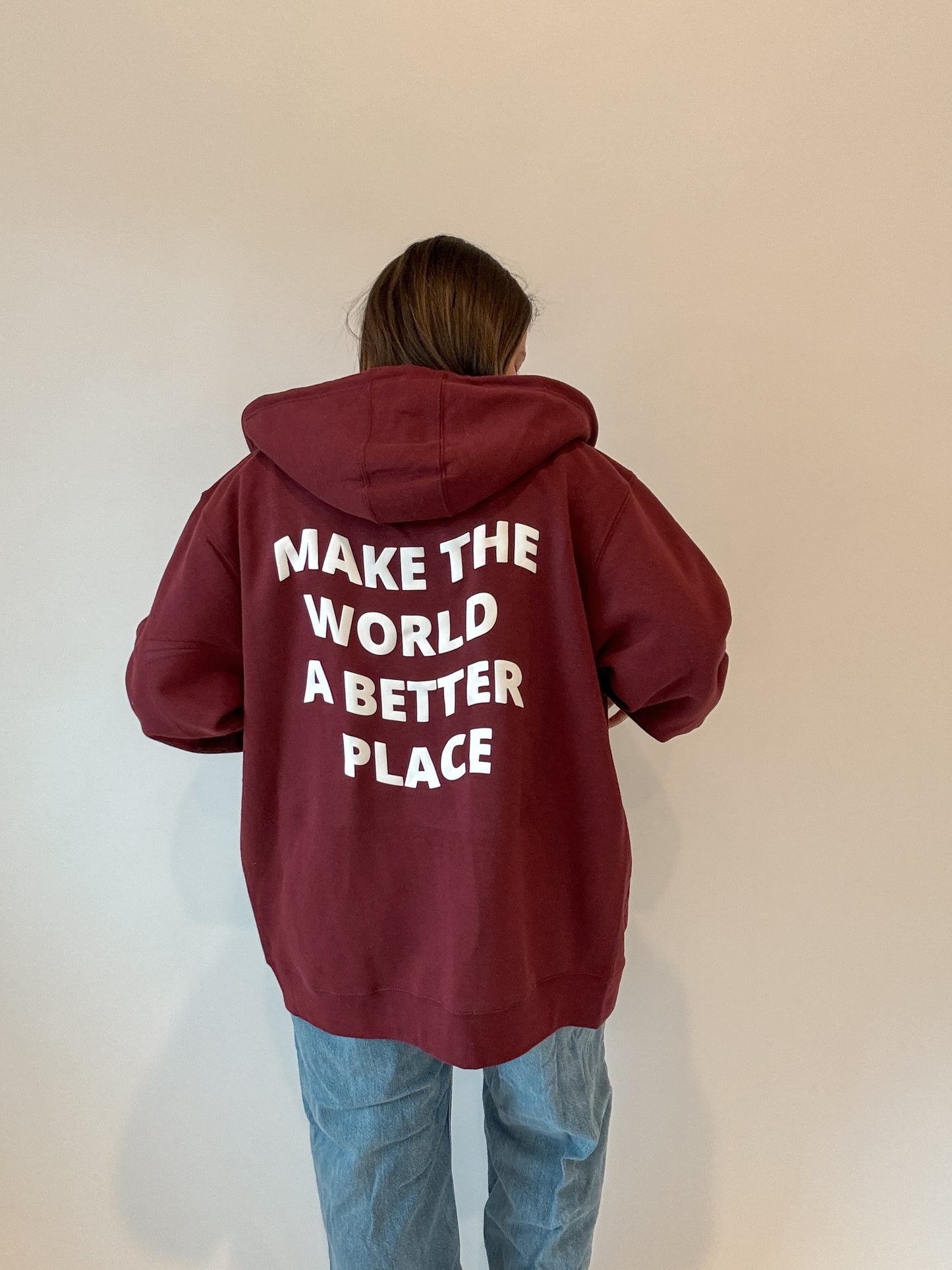 Make The World A Better Place Puff Ink Zip Up Hoodie