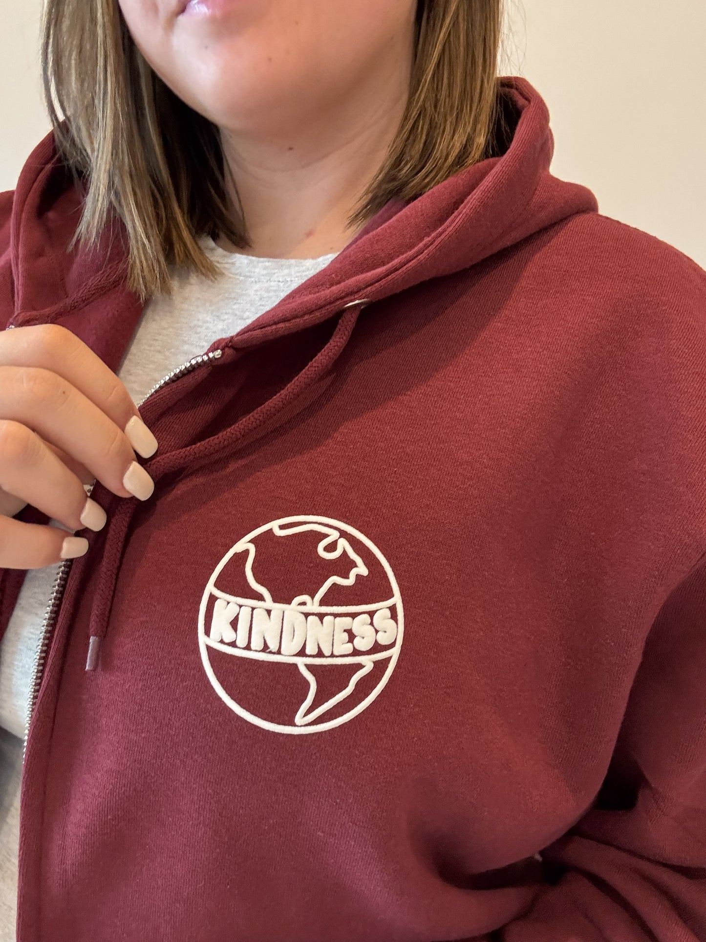 Make The World A Better Place Puff Ink Zip Up Hoodie