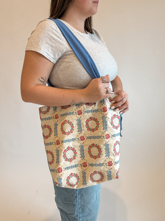 Cherry Blossom Wreath MEDIUM Upcycled Tote Bags