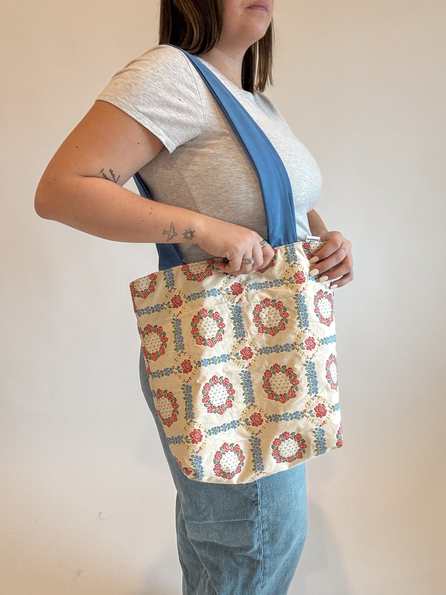 Cherry Blossom Wreath MEDIUM Upcycled Tote Bags