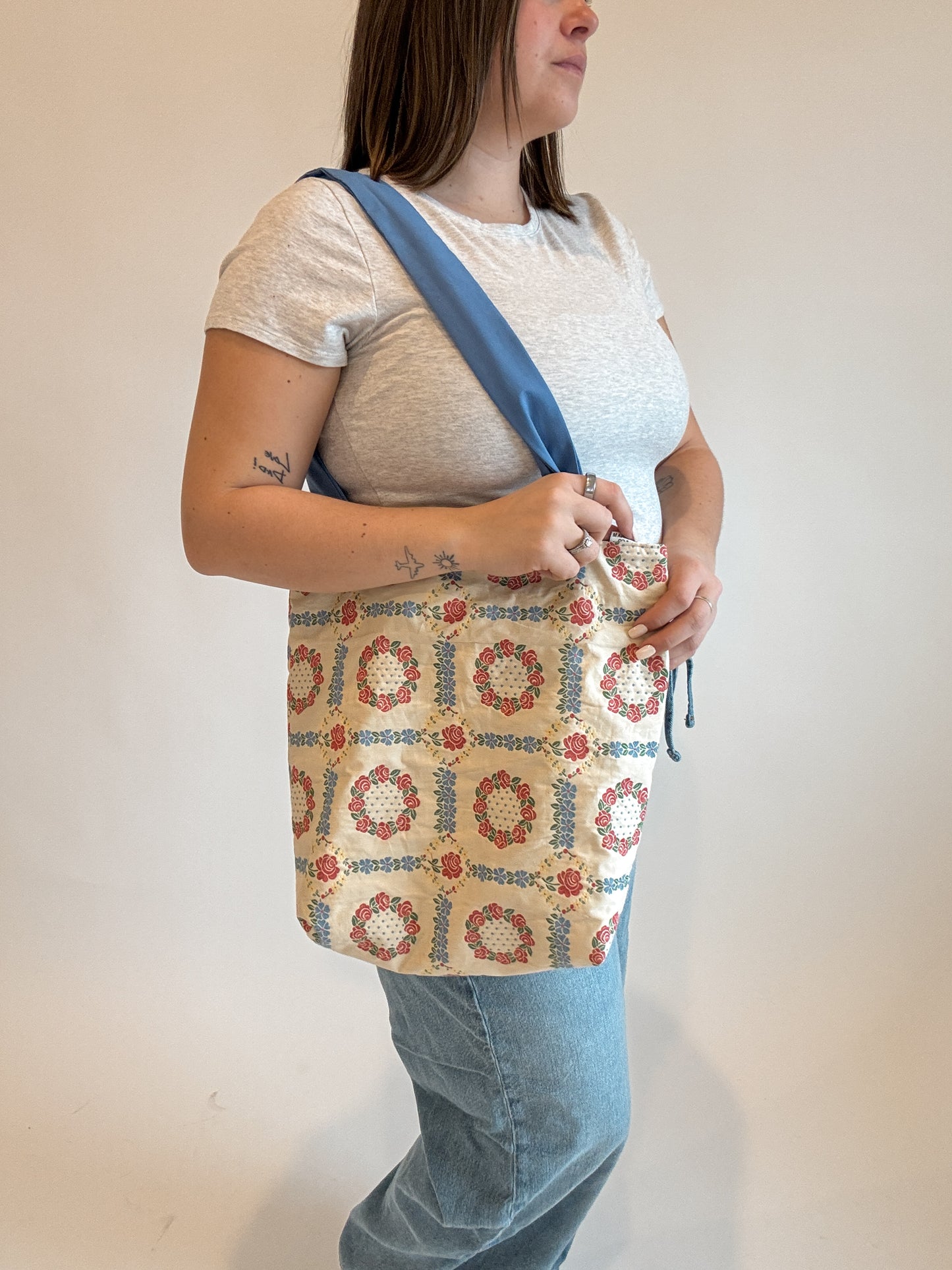 Cherry Blossom Wreath MEDIUM Upcycled Tote Bags