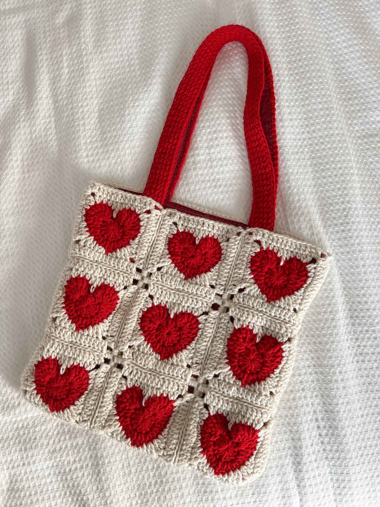 Red Hearts Crochet Bag