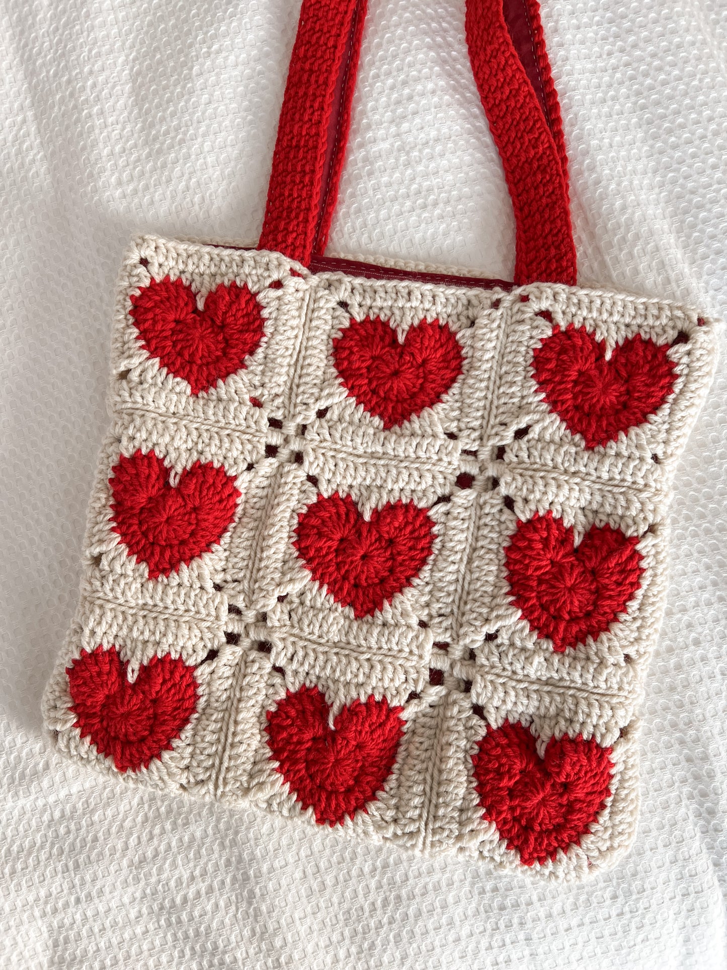 Red Hearts Crochet Bag