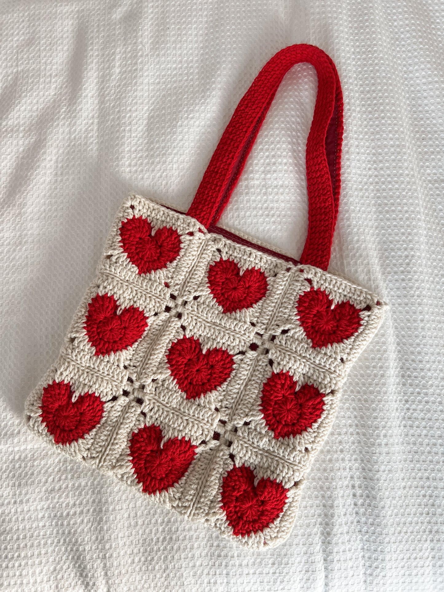 Red Hearts Crochet Bag