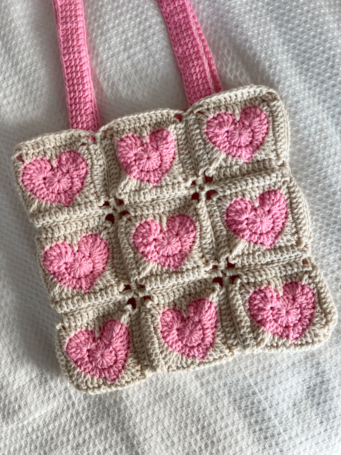 Pink Hearts Crochet Bag