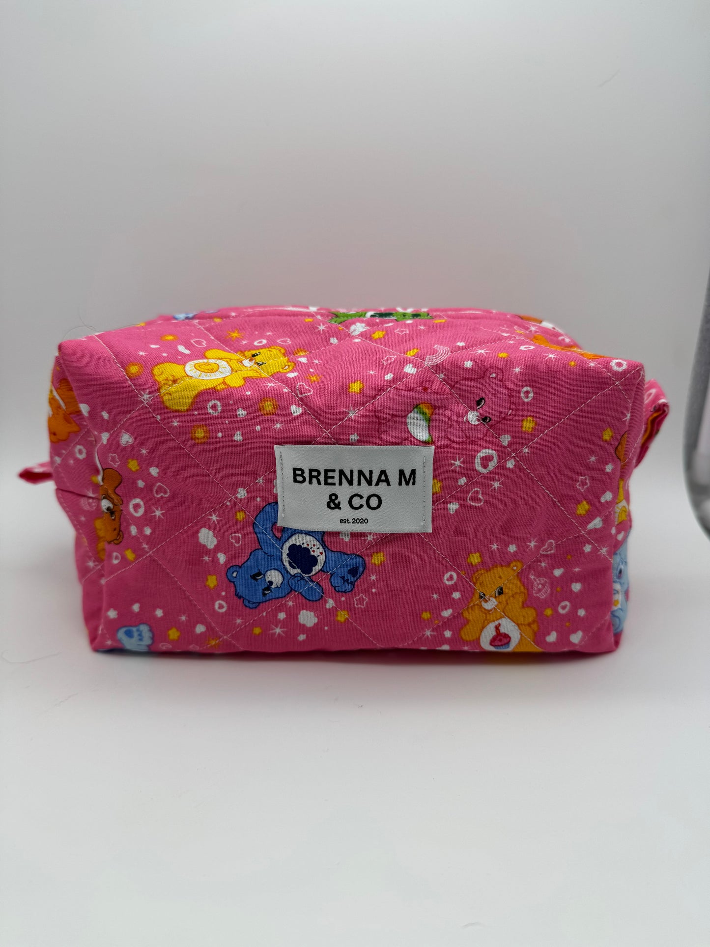 Pink Rainbow Bears Quilted Makeup Bag