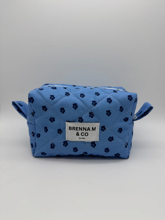 Blue Meadow Quilted Makeup Bag