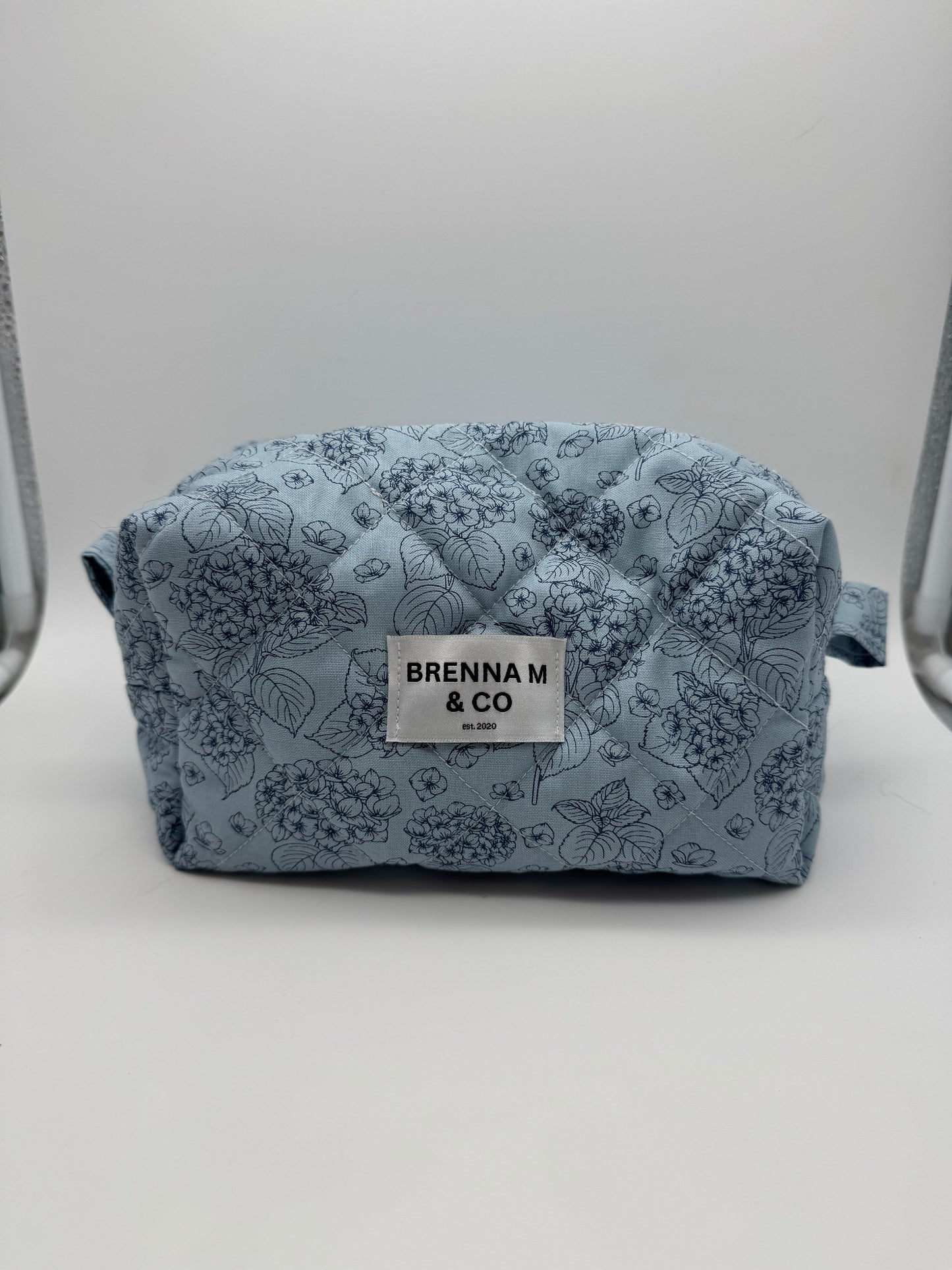 Blue Hydrangea Quilted Makeup Bag