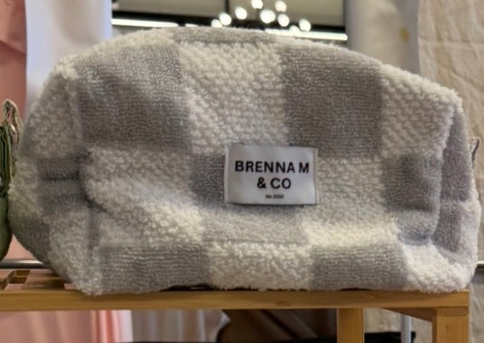 Grey Checkered Towel Makeup Bag