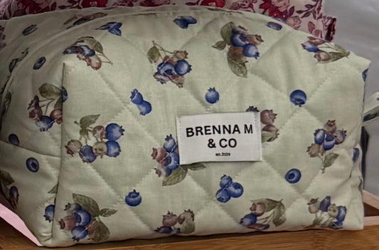 Mint Blueberry Quilted Makeup Bag