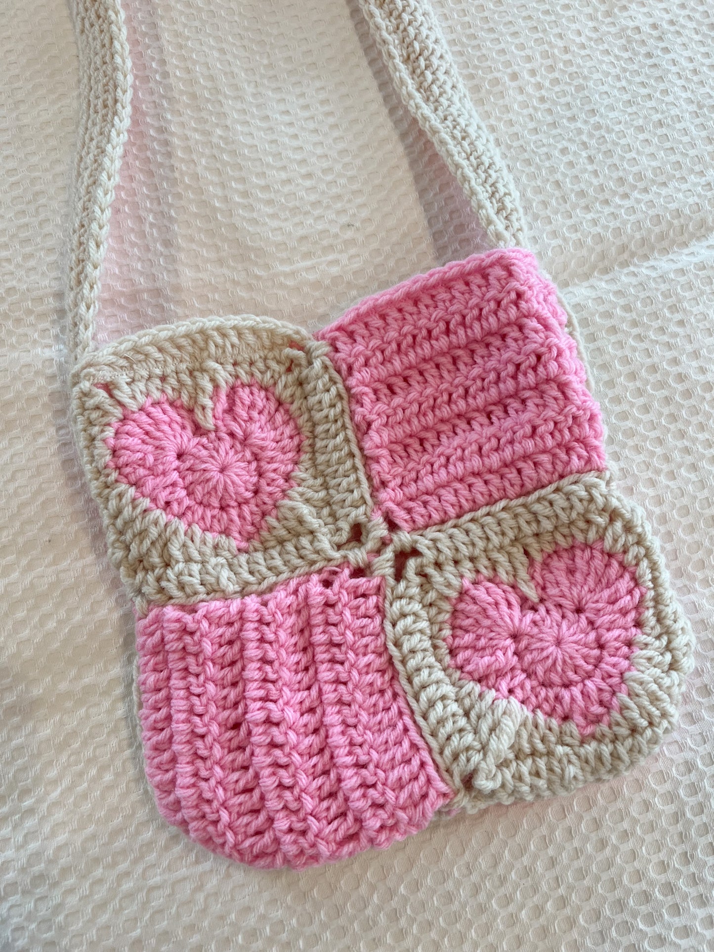 Mini Pink Heart Checkered Crochet Bag