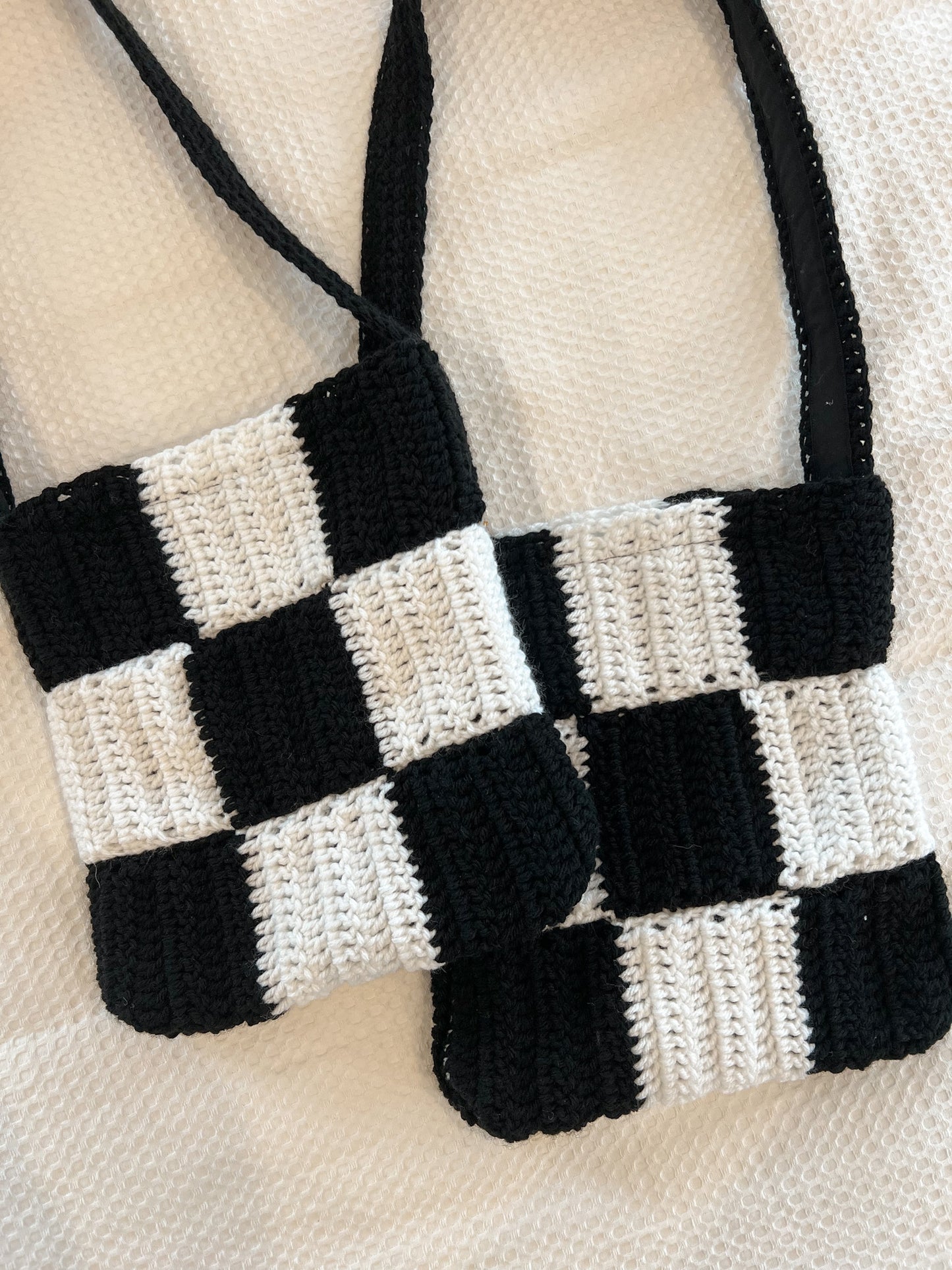 Mini Black & White Checkered Crochet Bag