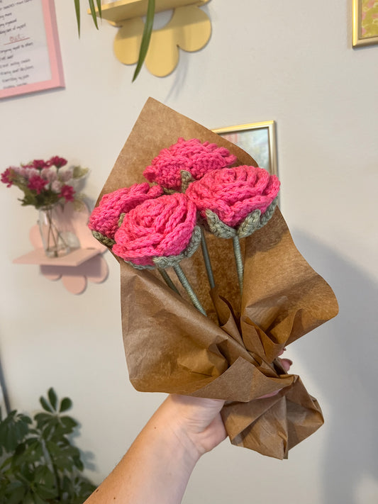 Crochet Pink Rose Flower