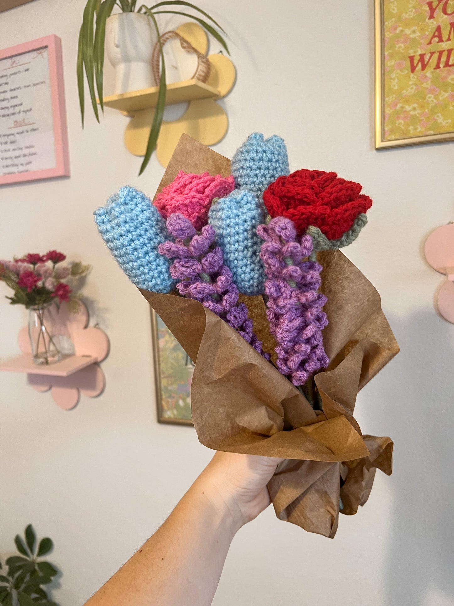 Crochet Pink Rose Flower