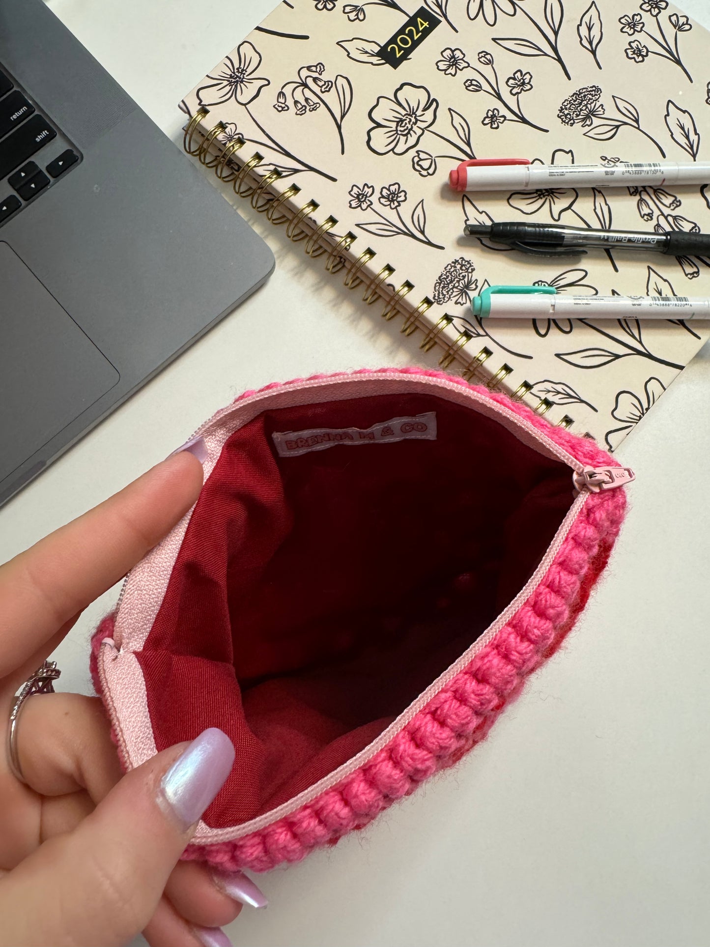 Red & Pink Crochet Zipper Pouch