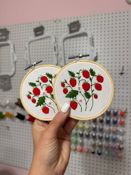 Strawberries & Daisies Embroidered Hoops