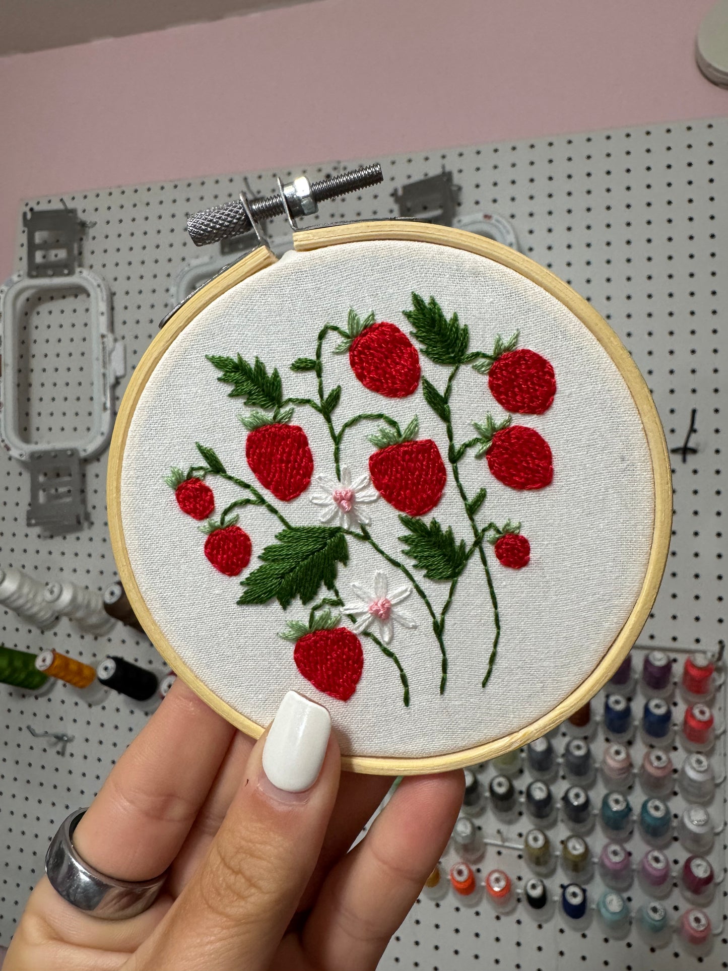 Strawberries & Daisies Embroidered Hoops