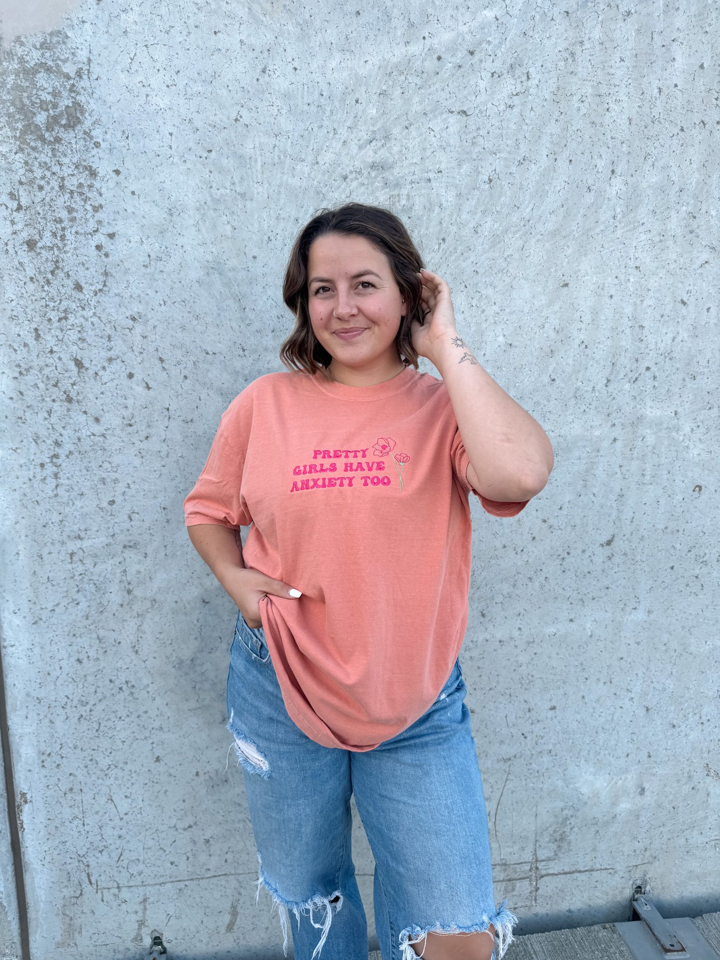 Pretty Girls Have Anxiety Too Embroidered T-shirt