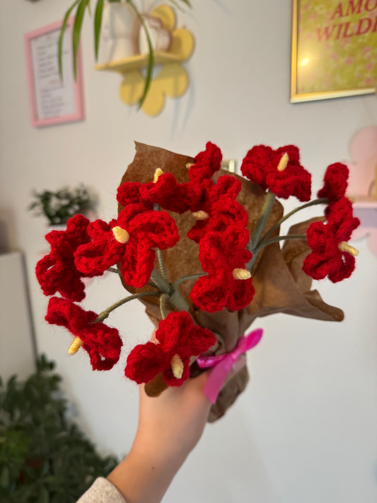 Crochet Red Forget Me Not Flower