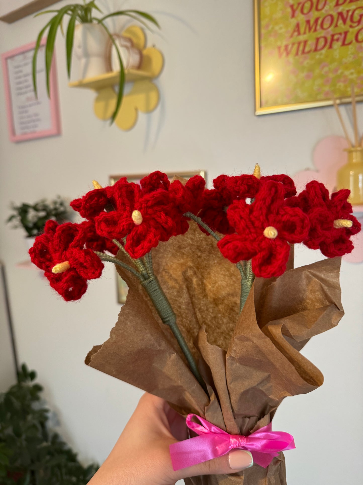 Crochet Red Forget Me Not Flower