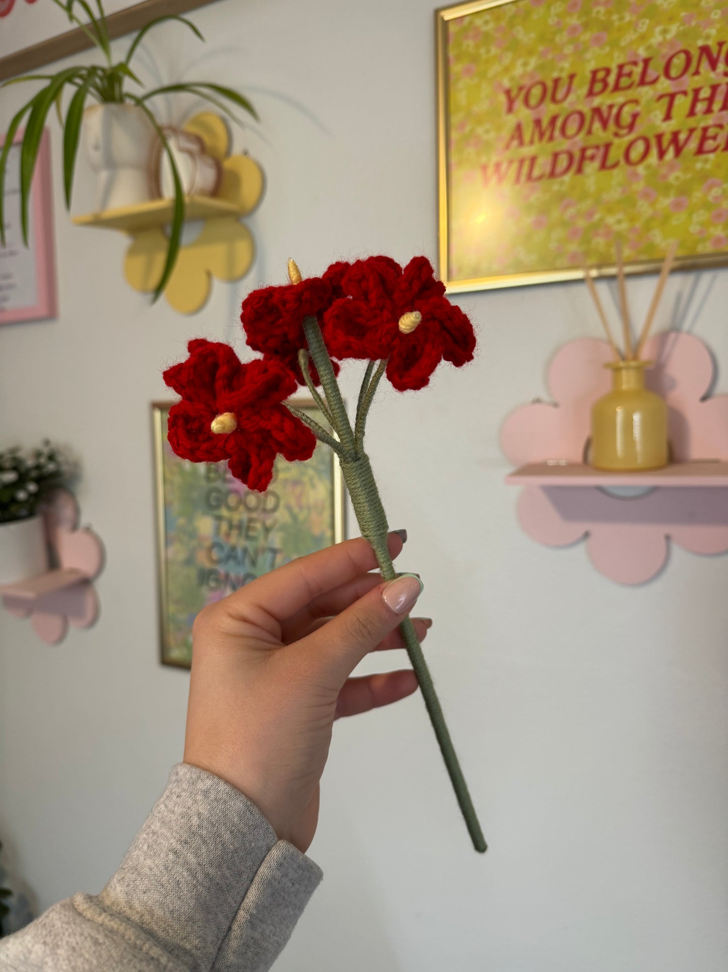 Crochet Red Forget Me Not Flower