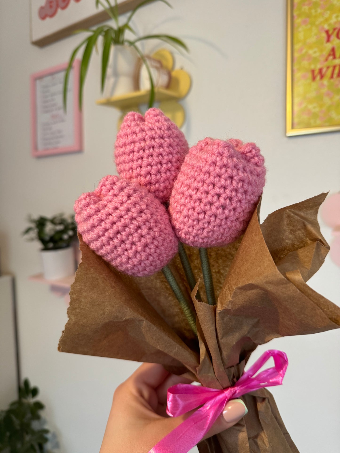 Crochet Pink Tulip Flower