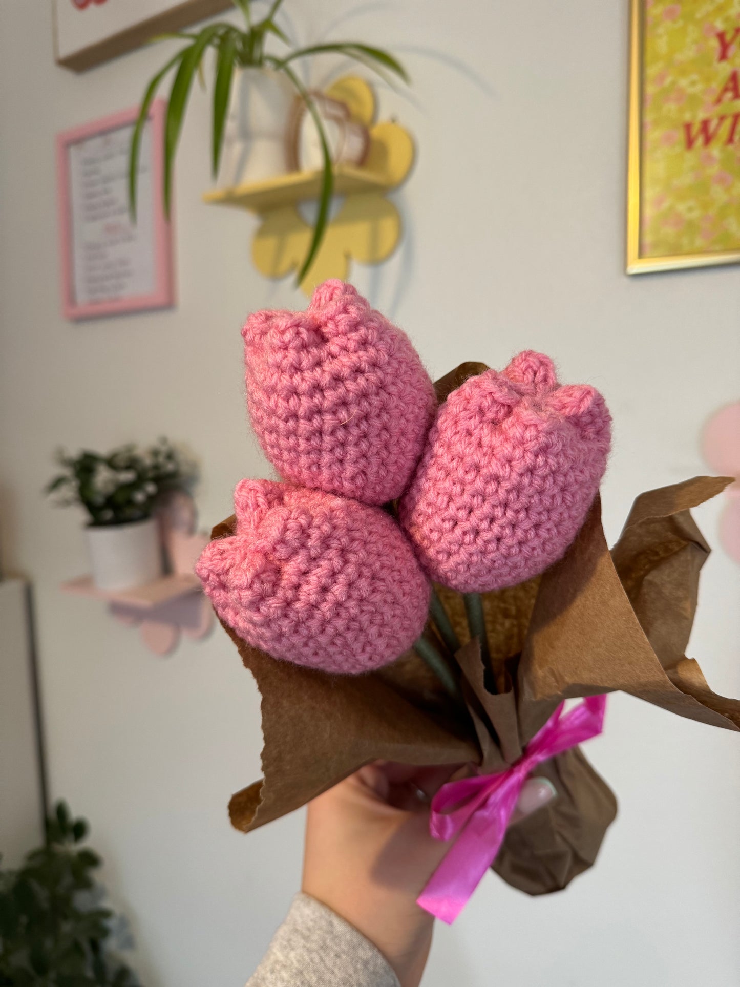 Crochet Pink Tulip Flower