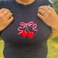 Cherry Bow Embroidered Black Tee