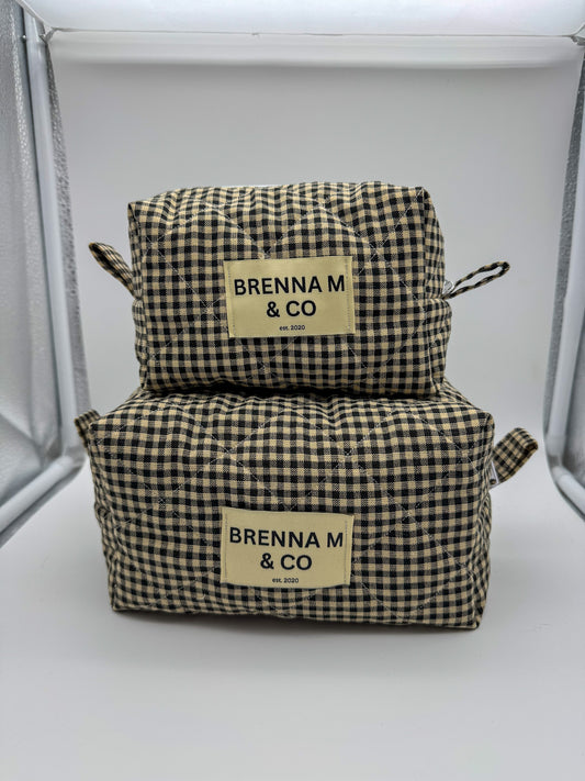 Tan Gingham Quilted Pouch