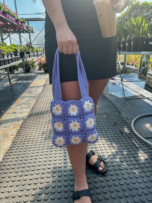 Mini Purple Daisy Crochet Bag