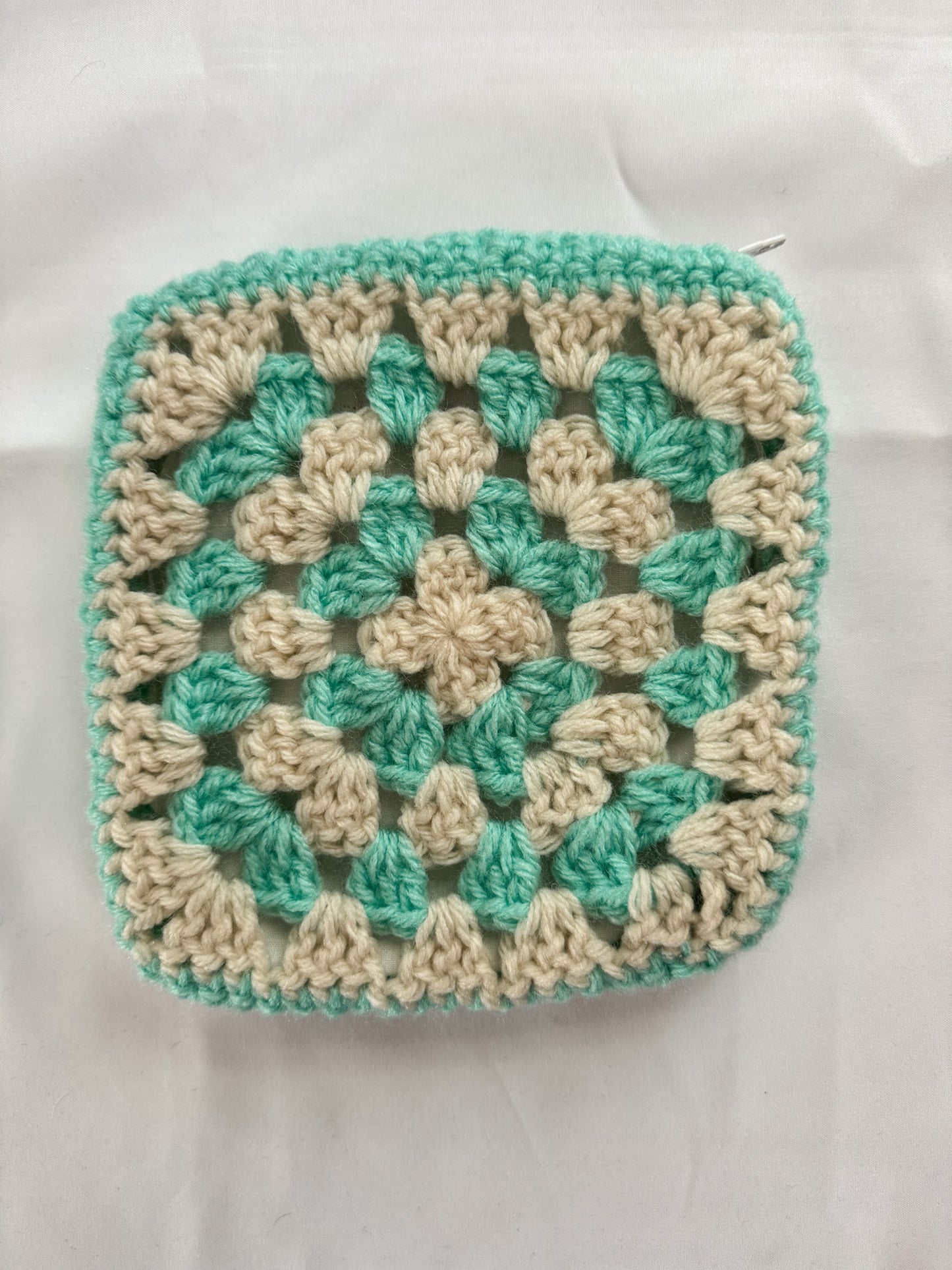 Cream & Teal Crochet Zipper Pouch Version 1