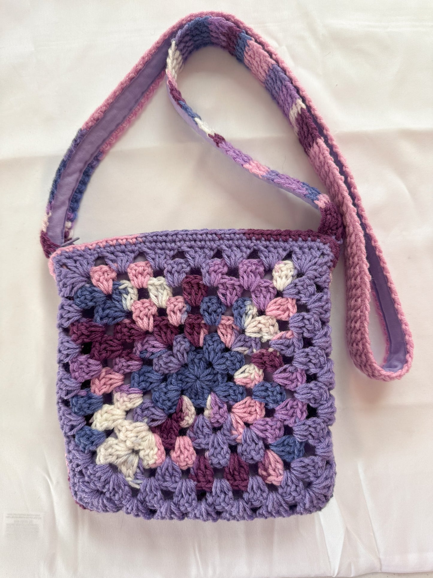 Monochrome Purple Crochet Crossbody Bag