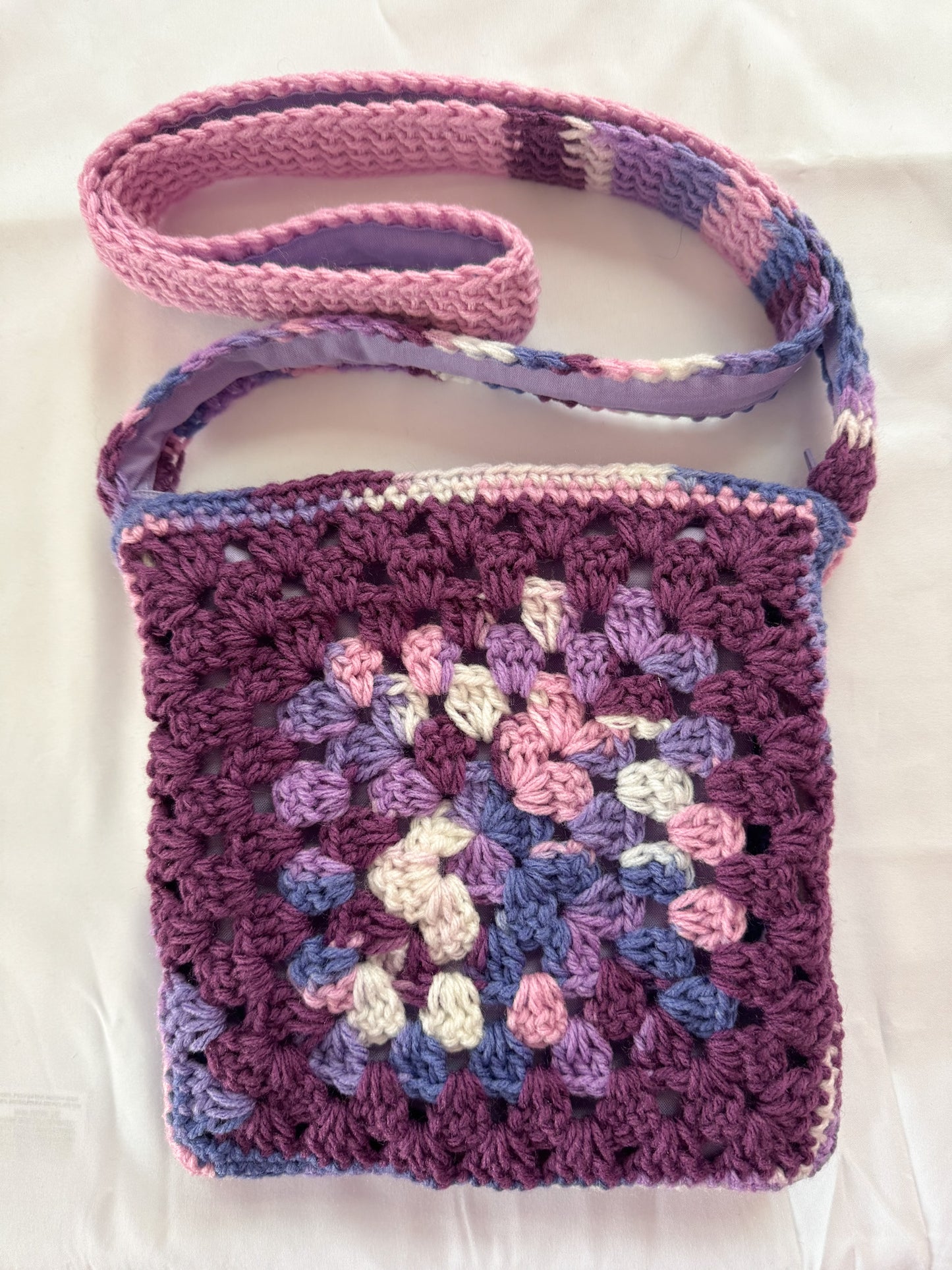 Monochrome Purple Crochet Crossbody Bag